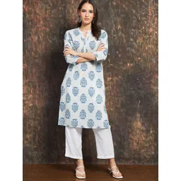 Melange by Lifestyle Floral Printed Mandarin Collar Pure Cotton Kurta-picture-28