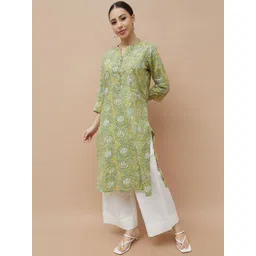 Melange by Lifestyle Floral Printed Mandarin Collar Pure Cotton Kurta-picture-31