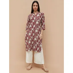 Melange by Lifestyle Floral Printed Mandarin Collar Pure Cotton Straight Kurta-picture-40