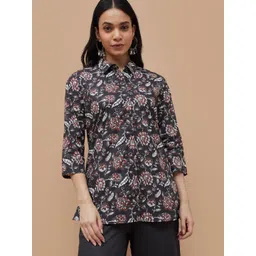Melange by Lifestyle Floral Printed Shirt Collar Pure Cotton Kurti-picture-23