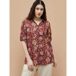 Melange by Lifestyle Floral Printed Shirt Collar Pure Cotton Kurti-picture-24