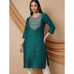 Melange By Lifestyle Green Regular Fit Embroidered Kurta-picture-14