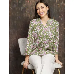 Melange By Lifestyle Green Regular Fit Floral Print Kurti-picture-26