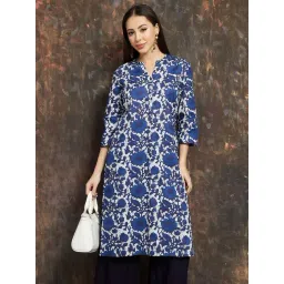 Melange By Lifestyle Indigo Cotton Regular Fit Printed Kurta-picture-40
