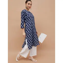 Melange By Lifestyle Indigo Cotton Regular Fit Printed Kurta-picture-46