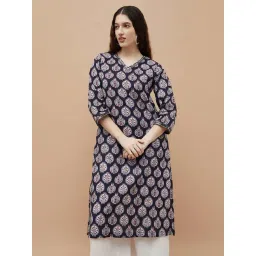 Melange By Lifestyle Indigo Cotton Regular Fit Printed Kurta-picture-16