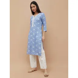 Melange By Lifestyle Indigo Regular Fit Floral Print Kurta-picture-10