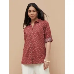 Melange By Lifestyle Maroon Cotton Regular Fit Printed Kurti-picture-32