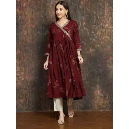 Melange By Lifestyle Maroon Regular Fit Floral Print Kurta-picture-42