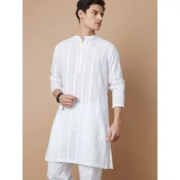 Melange by Lifestyle Men White Cotton Striped Kurta-picture-32