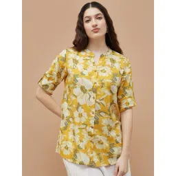 Melange By Lifestyle Mustard Cotton Regular Fit Floral Print Kurti-picture-12