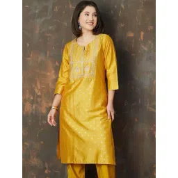 Melange By Lifestyle Mustard Regular Fit Embroidered Kurta-picture-43
