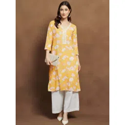 Melange By Lifestyle Mustard Regular Fit Floral Print Kurta-picture-37