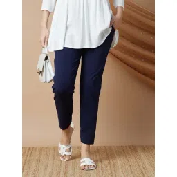 Melange By Lifestyle Navy Regular Fit Trousers-picture-20