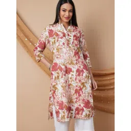 Melange By Lifestyle Peach Cotton Regular Fit Printed Kurta-picture-10
