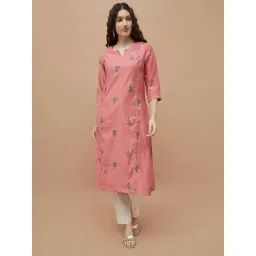 Melange By Lifestyle Peach Regular Fit Floral Print Kurta-picture-15