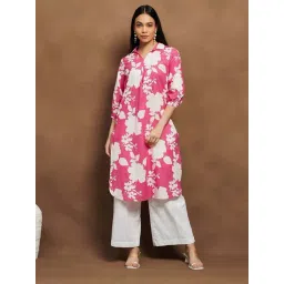 Melange By Lifestyle Pink Cotton Regular Fit Floral Print Kurta-picture-40