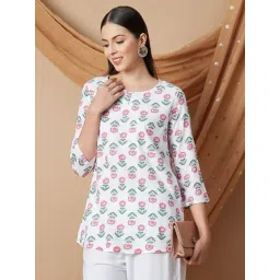 Melange by Lifestyle Pink Rayon Regular Fit Floral Kurti-picture-31