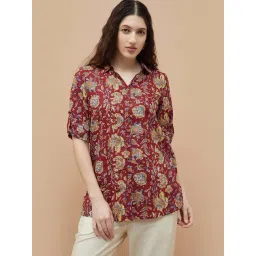 Melange By Lifestyle Red Cotton Regular Fit Floral Print Kurti-picture-14