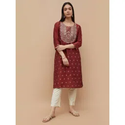 Melange By Lifestyle Red Regular Fit Embroidered Kurta-picture-28