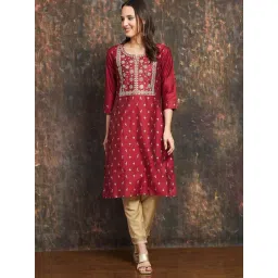 Melange By Lifestyle Red Regular Fit Embroidered Kurta-picture-33