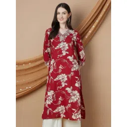 Melange By Lifestyle Red Regular Fit Floral Print Kurta-picture-24