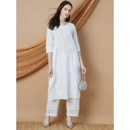 Melange By Lifestyle White Cotton Regular Fit Embroidered Kurta-picture-10