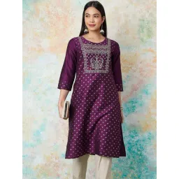 Melange By Lifestyle Wine Regular Fit Embroidered Kurtas-picture-42
