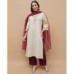 melange by lifestyle Women Embroidered Straight Kurta Suit Set-picture-43