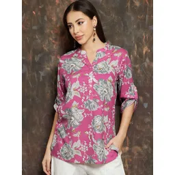 Melange by Lifestyle Women Floral Printed Mandarin Collar Tunic-picture-28