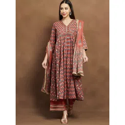 Melange by Lifestyle Women Floral Printed Pure Cotton Kurta & Palazzos With Dupatta-picture-11