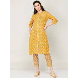 Melange by Lifestyle Women Floral Printed Pure Cotton Kurta with Trousers-picture-27