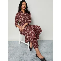 Melange by Lifestyle Women Floral Printed Regular Pure Cotton Kurta with Trousers-picture-34