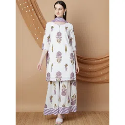 Melange by Lifestyle Women Printed Pure Cotton Kurta with Palazzos & With Dupatta-picture-29