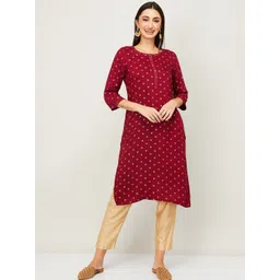 Melange by Lifestyle Women Red Ethnic Motifs Printed Thread Work Kurta-picture-36