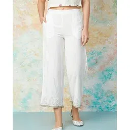 melange by lifestyle Women Straight Fit Pants with Embroidered Hem-picture-27