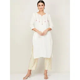 Melange by Lifestyle Women White & Red Floral Embroidered Kurta-picture-37