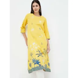 Melange by Lifestyle Yellow Cotton Printed A Line Kurta-picture-18