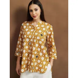 Melange By Lifestyle Yellow Cotton Regular Fit Printed Kurti-picture-23