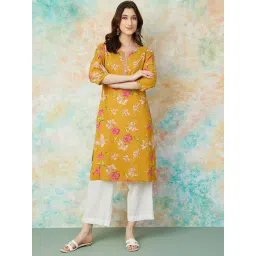 Melange By Lifestyle Yellow Regular Fit Floral Print Kurta-picture-38