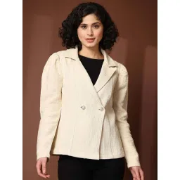 Melon by PlusS Beige Plain Cotton Blazers-picture-18