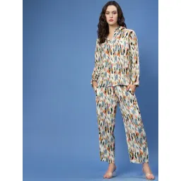 Melon by PlusS Beige Printed Shirt With Trousers-picture-44