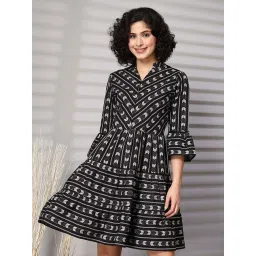 Melon By plusS Black Cotton Printed A-Line Dress image 1