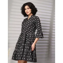 Melon By plusS Black Cotton Printed A-Line Dress image 3