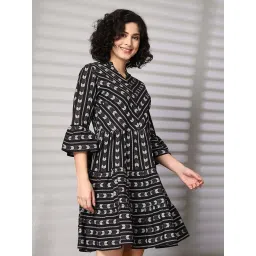 Melon By plusS Black Cotton Printed A-Line Dress image 2