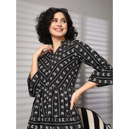 Melon By plusS Black Cotton Printed A-Line Dress image 5