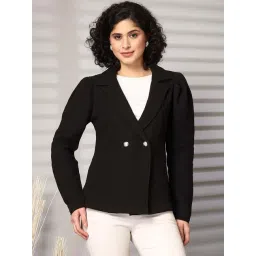 Melon by PlusS Black Plain Cotton Blazers-picture-18