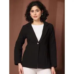 Melon by PlusS Black Plain Cotton Blazers-picture-27