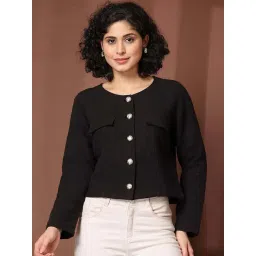 Melon by PlusS Black Plain Cotton Jackets-picture-26