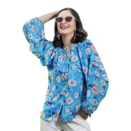 Melon by PlusS Blue & White Floral Print Top-image-49